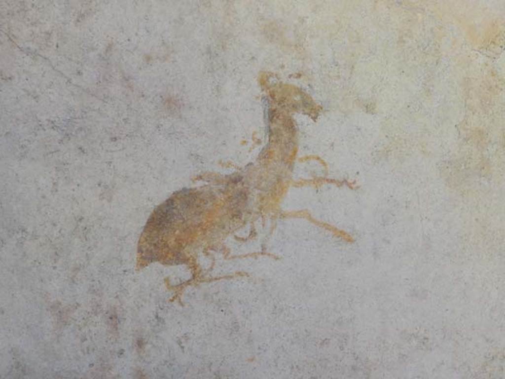 VI.15.8 Pompeii. May 2015. 
Detail of goat from centre of panel on north wall of cubiculum at west end. Photo courtesy of Buzz Ferebee.

