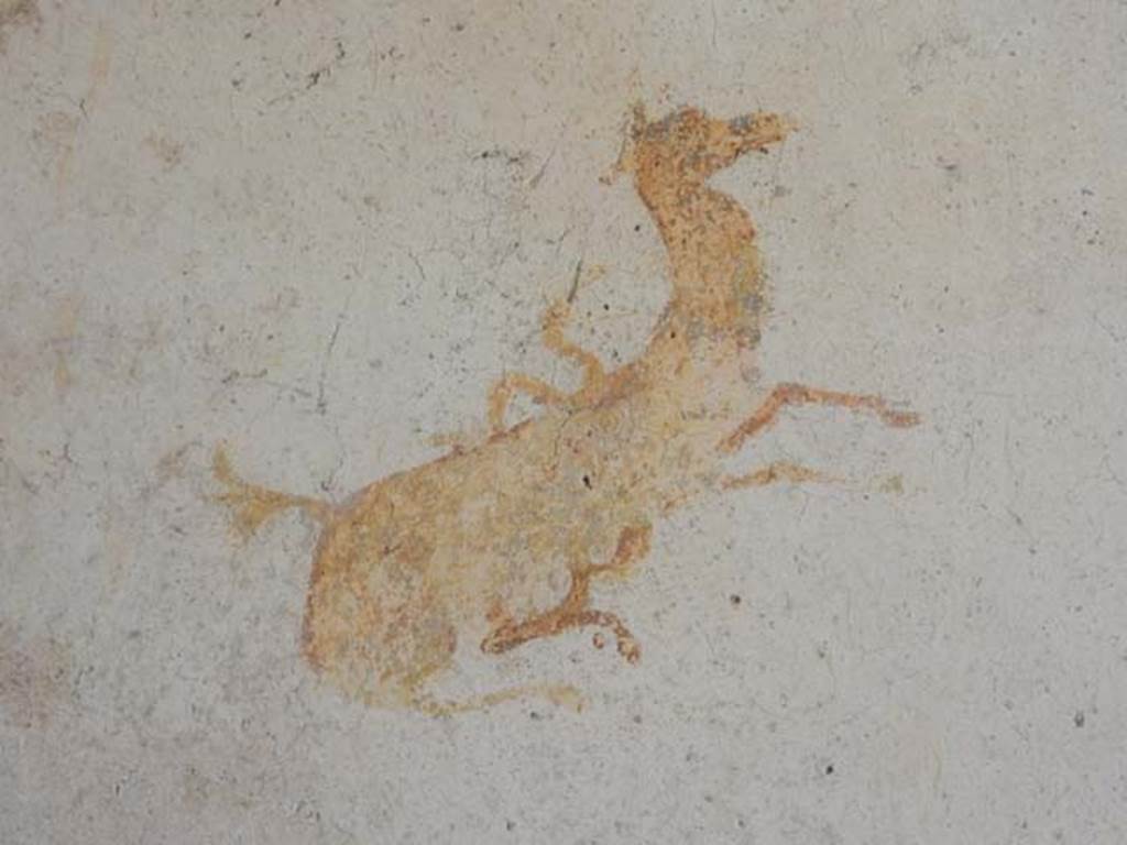 VI.15.8 Pompeii. May 2015. Detail of goat from centre of panel on east wall of cubiculum. Photo courtesy of Buzz Ferebee.

