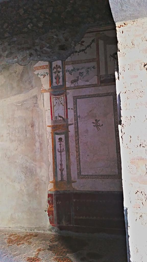 VI.15.8 Pompeii. December 2019. 
South wall of oecus at west end, from doorway.  Photo courtesy of Giuseppe Ciaramella.
