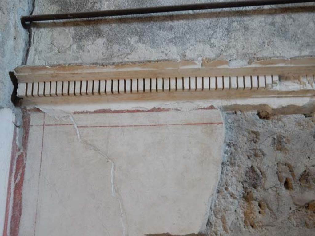 VI.15.8 Pompeii. May 2015. Detail of stucco in north-west corner of north wall.
Photo courtesy of Buzz Ferebee.
