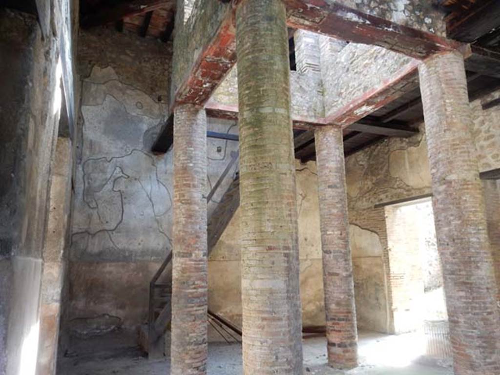 VI.15.9 Pompeii, May 2015. Looking towards south wall with staircase to upper floor reconstruction.
Photo courtesy of Buzz Ferebee.

