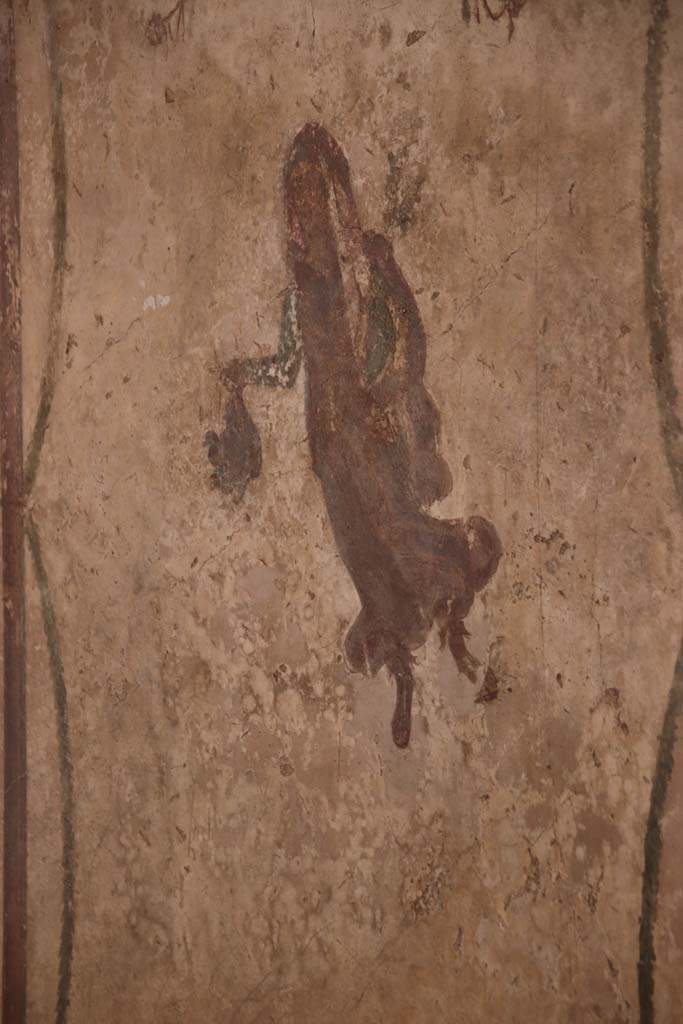 VI.16.7 Pompeii. September 2021. 
Room Q, painted flying figure in central panel of north wall. Photo courtesy of Klaus Heese.
