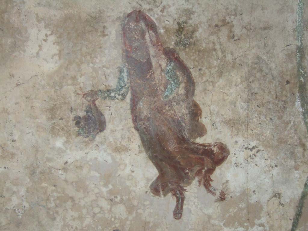 VI.16.7 Pompeii. May 2006. Room Q, painted flying figure from north wall.