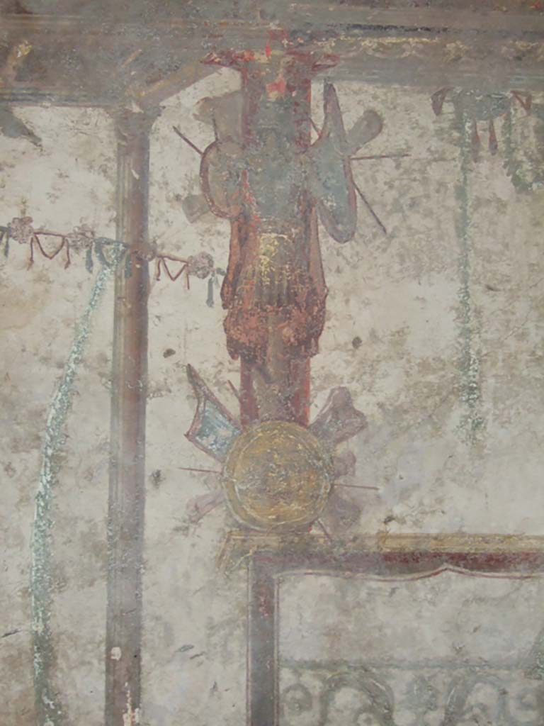 VI.16.7 Pompeii. May 2006. Room Q, painted decoration on north wall.