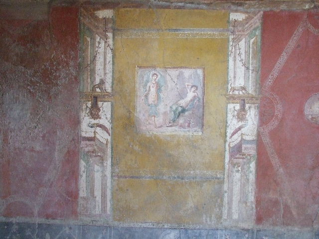 VI.16.15 Pompeii. May 2015. West wall of room F, central wall painting ...