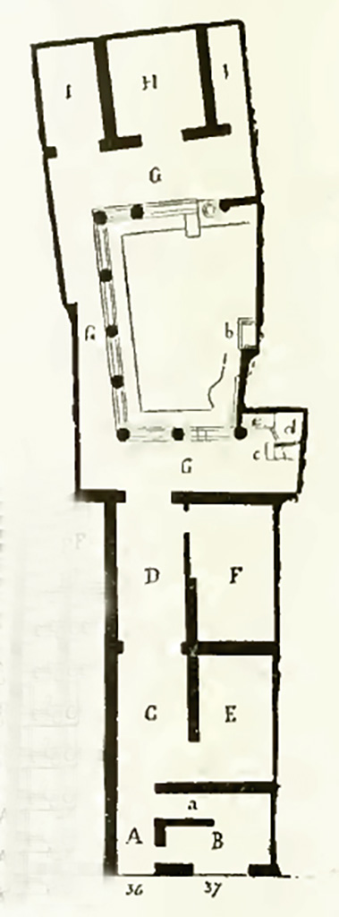 VI.16.36 Pompeii. 1908 NdS excavation plan.
See Notizie degli Scavi di Antichità, 1908, p. 360, fig. 1.
