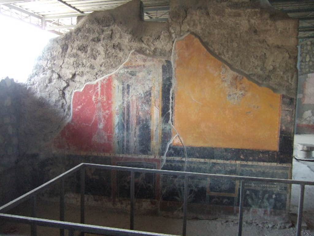 VI.17.42 Pompeii. May 2006. Triclinium 6, south wall. Painted wall with birds and plants.