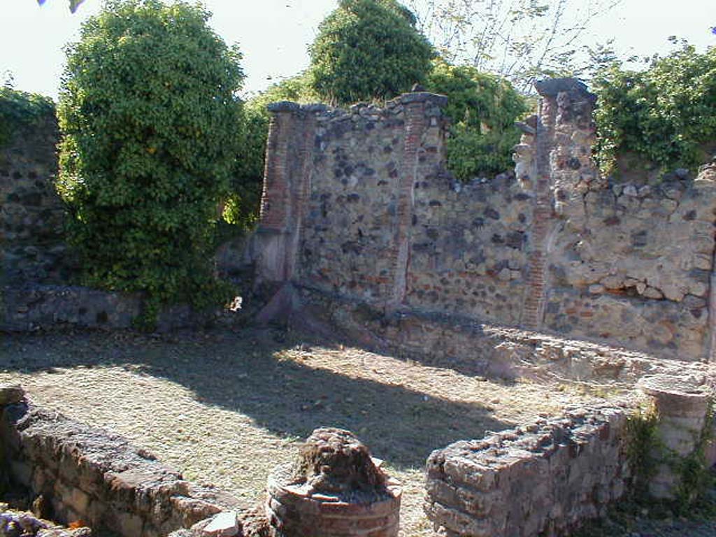 VII.2.3 Pompeii. September 2004. Looking north-west across remains of peristyle with water basin.