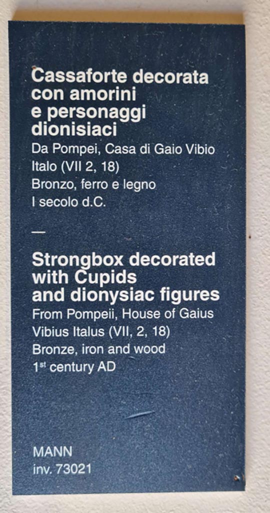 VII.2.18 Pompeii. October 2023. 
Description card. Photo courtesy of Giuseppe Ciaramella.
