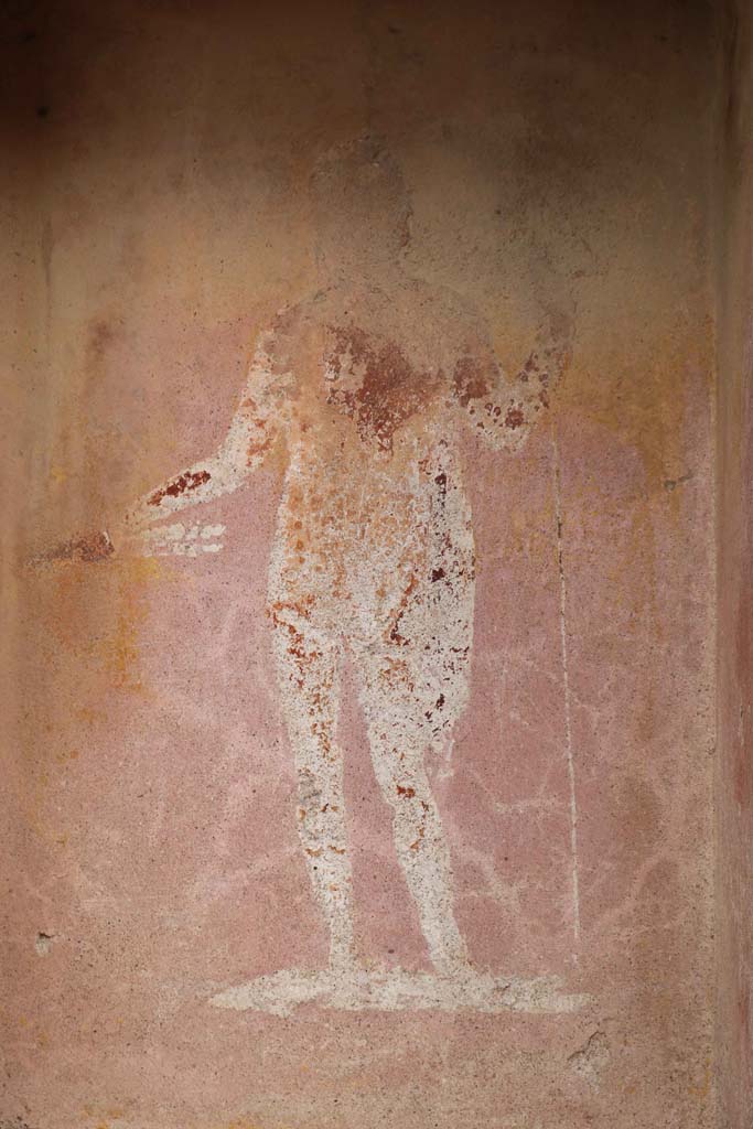 VII.4.16/17, Pompeii. December 2018. 
Painting of Jupiter with thunderbolt and sceptre on street altar. Photo courtesy of Aude Durand.

