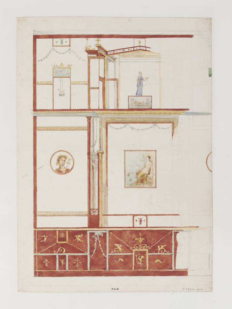 VII.4.48 Pompeii. c.1840. Room 14, looking towards north wall of cubiculum, painted by James William Wild. 
Photo  Victoria and Albert Museum, inventory number E.3978-1938. 

