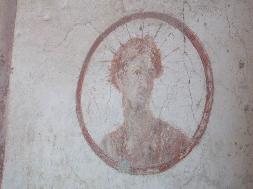 VII.4.48 Pompeii. December 2007. Room 14.  Cubiculum. North wall, East end. Medallion painting of Helios.