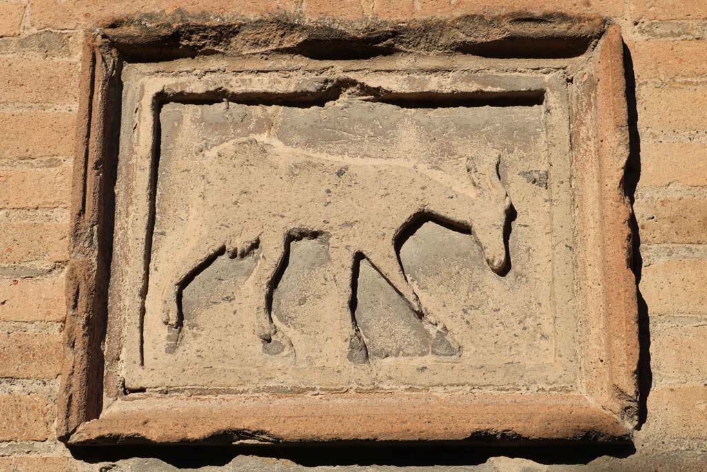 VII.5.14, Pompeii. December 2018. Terracotta plaque of goat. Photo courtesy of Aude Durand.
