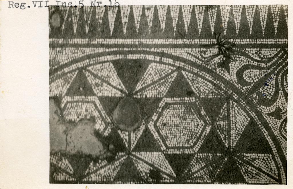 Mystery photo.
VII.5.16 Pompeii, according to Warsher. Mosaic flooring.
Pre-1937-39. Photo courtesy of American Academy in Rome, Photographic Archive. Warsher collection no. 345.
