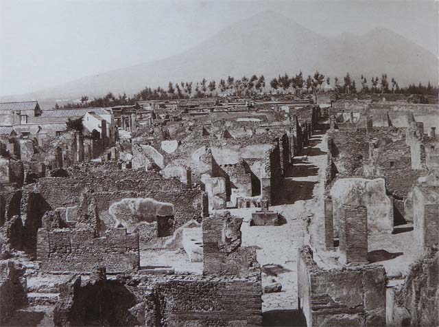 VII.6.4 Pompeii, shown only in the lower left corner. Looking north towards Vicolo di Modesto, abt. 1870.