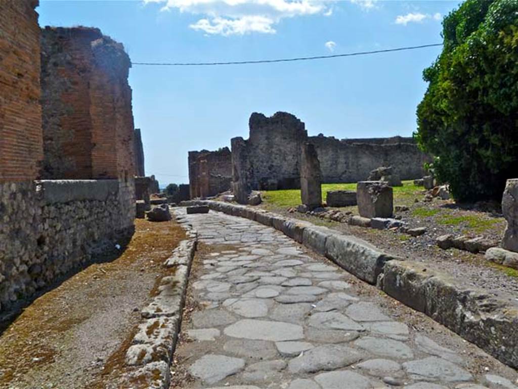 VII.6.25 Pompeii. May 2011. Looking north-west towards entrance, between the pilasters, on right. Photo courtesy of Michael Binns.
