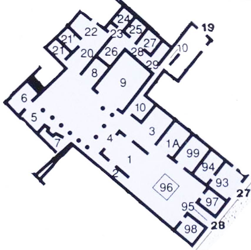 VII.6.28 Pompeii. Plan based on PPM.
See Carratelli, G. P., 1990-2003. Pompei: Pitture e Mosaici: Vol. VII. Roma: Istituto della enciclopedia italiana, p. 182.

