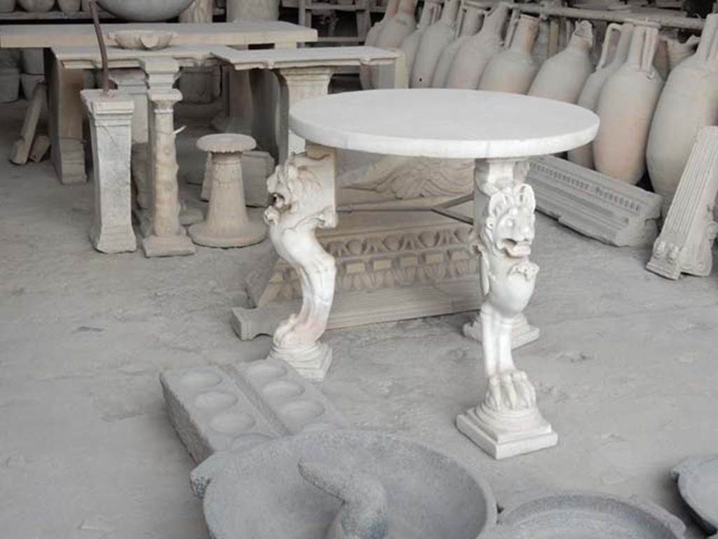 VII.7.29 Pompeii. May 2015. Tables and architectural items in storage. Photo courtesy of Buzz Ferebee.