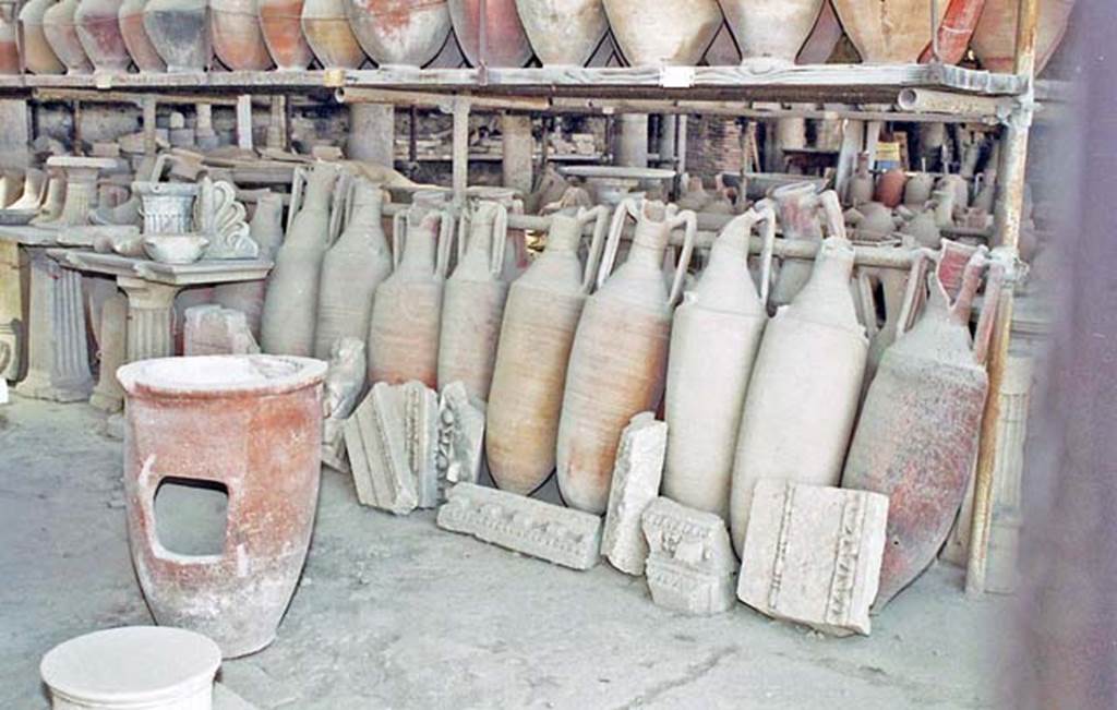 VII.7.29 Pompeii. October 2001. Looking north across items in storage. Photo courtesy of Peter Woods. 
