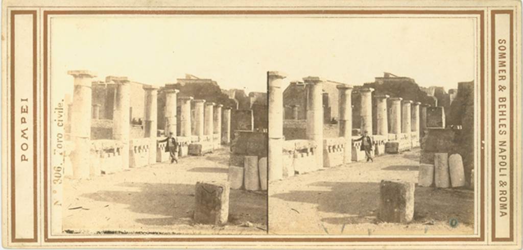 VII.8 Pompeii Forum. 1867 – 1874 stereo view of west side, looking south. Photo courtesy of Rick Bauer.
