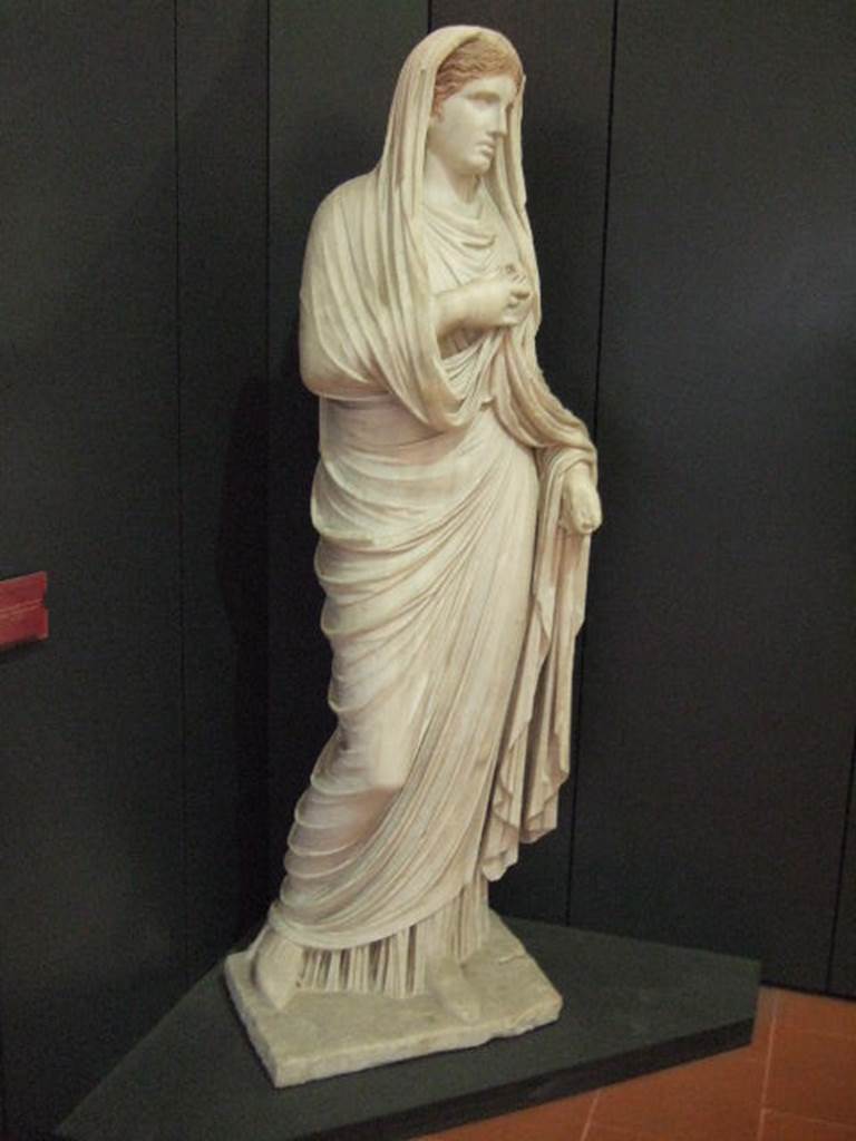 VII.9.1 Pompeii. Broad niche 13. Original statue of Eumachia. Now in Naples Archaeological Museum. Inventory number 6232.
