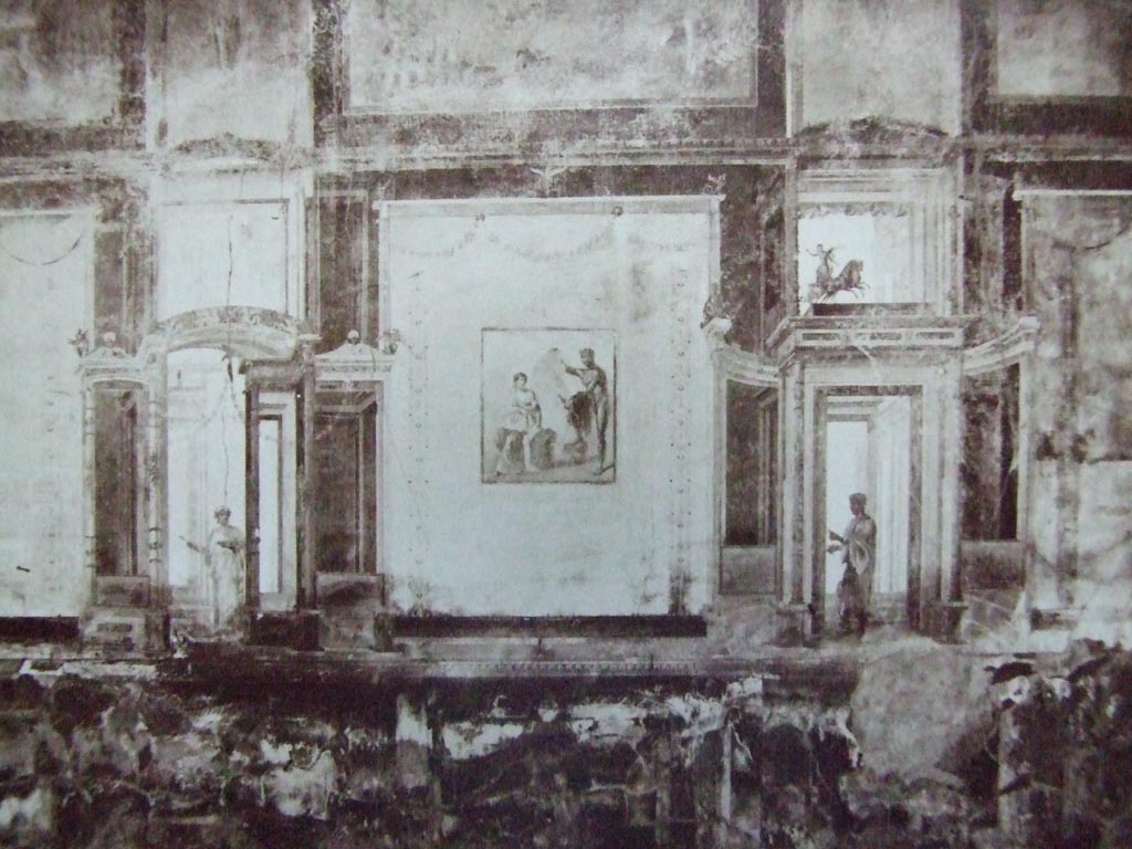 VII.9.7/8 Pompeii. Detail of Walls of the Temple of Augusta called the Pantheon. 
Old undated photograph courtesy of Society of Antiquaries. Fox Collection.
