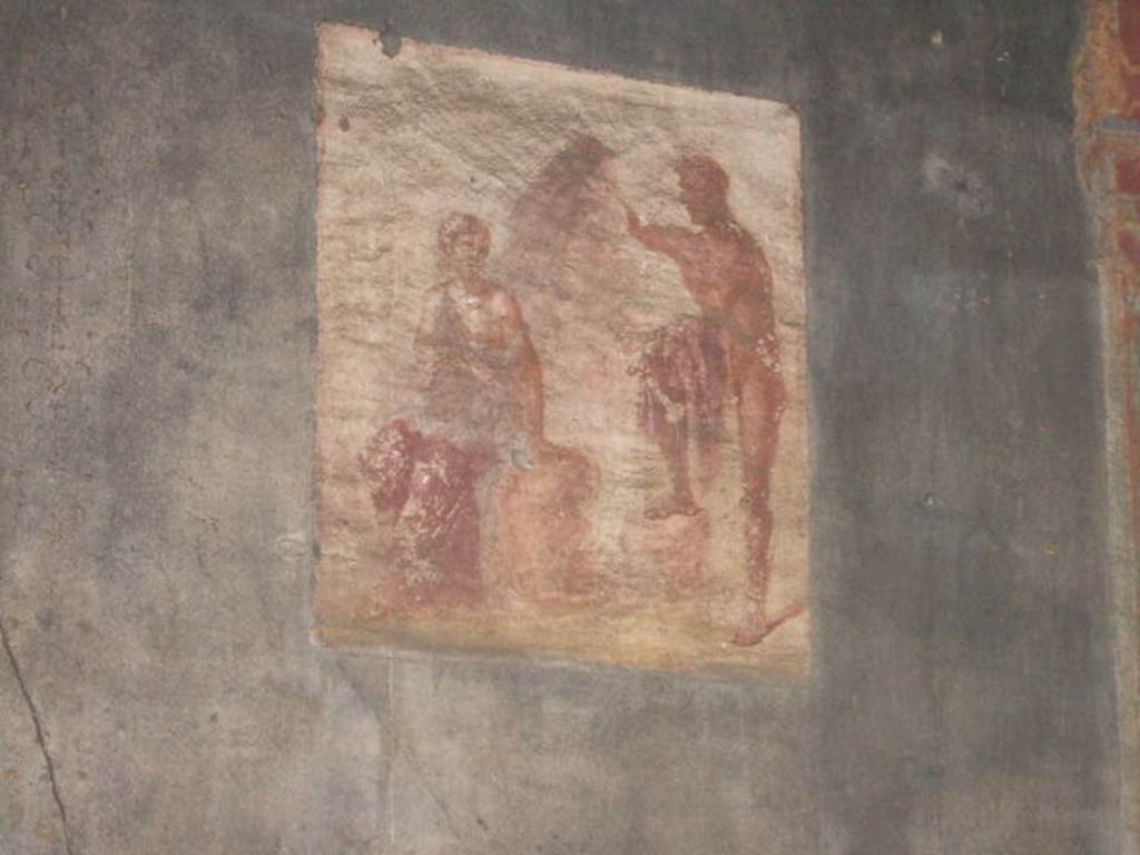 VII.9.7 and VII.9.8 Pompeii. Macellum. September 2005. North west corner. Painting of Io listening to Argo or Argus.