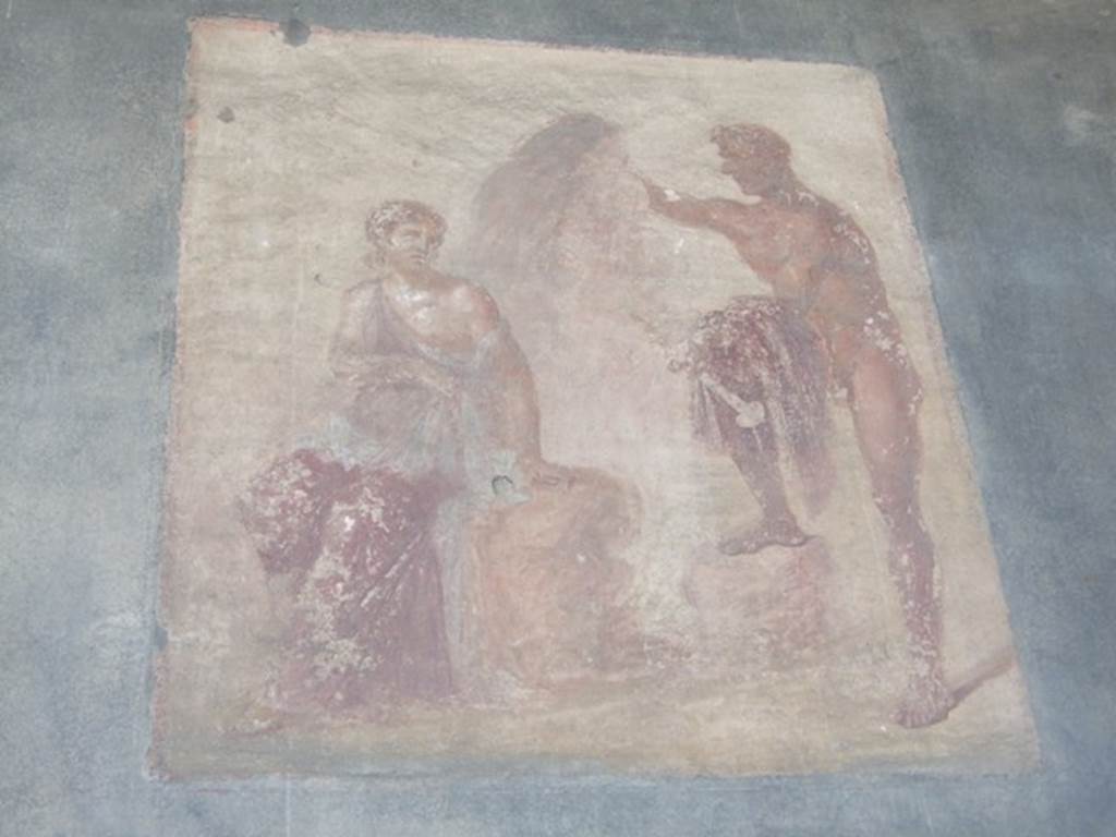 VII.9.7 and VII.9.8 Pompeii. Macellum. December 2007. North west corner. Painting of Io listening to Argo or Argus.