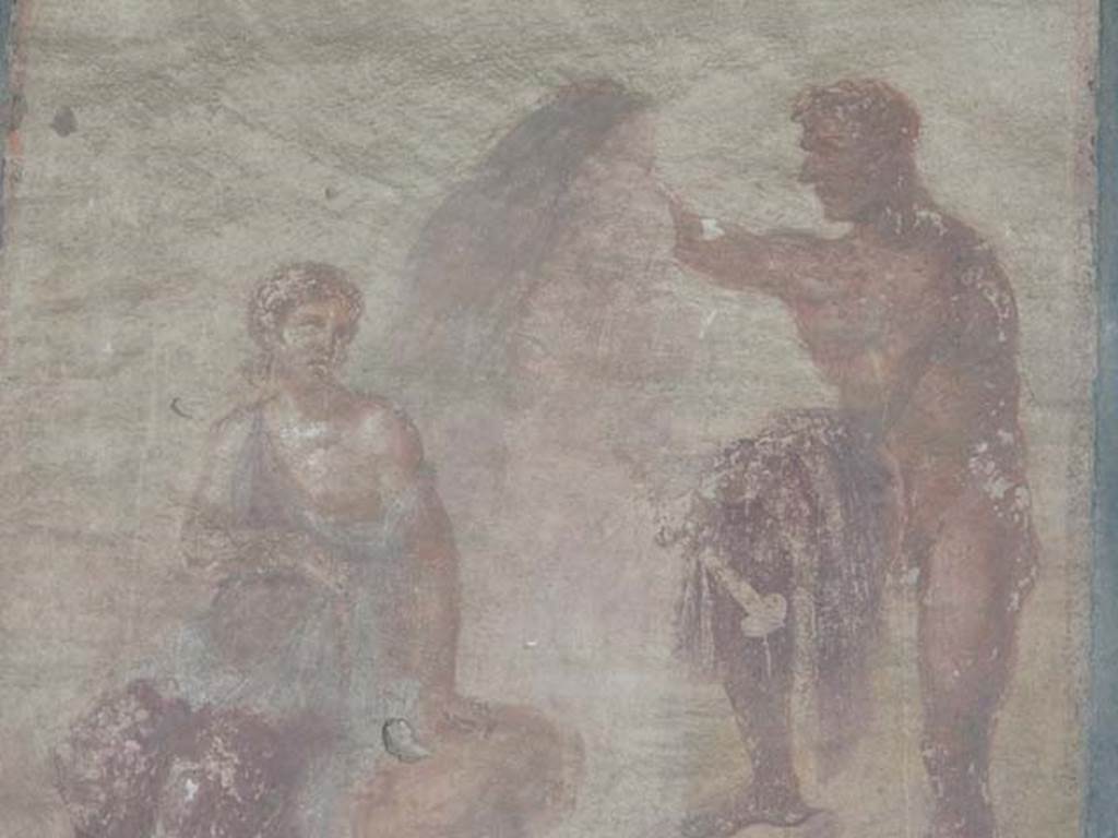 VII.9.7 and VII.9.8 Pompeii. Macellum. May 2015. North-west corner. Detail from painting of Io listening to Argo or Argus. Photo courtesy of Buzz Ferebee.
