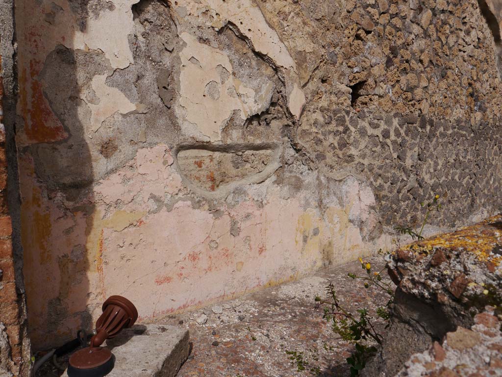 VII.9.7 and VII.9.8 Pompeii. Macellum. March 2019. Painted decoration on north wall in north-west corner of large room. 
Foto Anne Kleineberg, ERC Grant 681269 DÉCOR.

