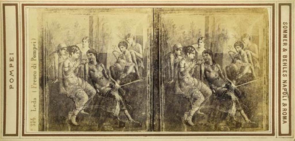 VII.12.26 Pompeii. Stereoview by Sommer and Behles, c.1860-1870 showing Aphrodite and a nest of cupids. Now in Naples Archaeological Museum. Wrongly described on the stereoview as “Leda”. Photo courtesy of Rick Bauer.
