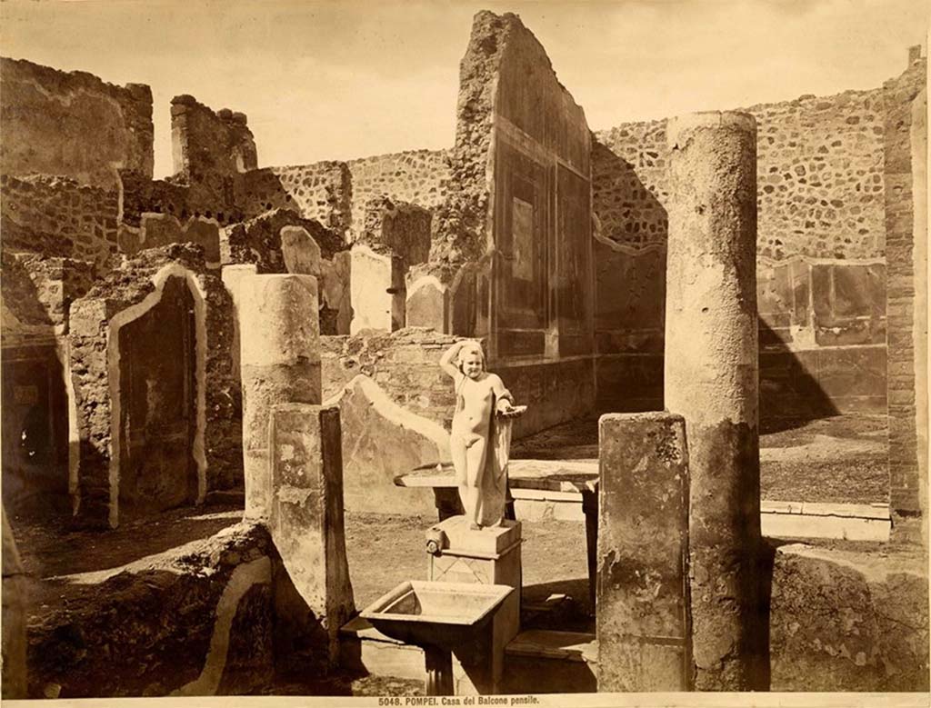 VII.12.28 Pompeii. Looking north towards fountain and statue in Viridarium. c.1880-1890, G. Sommer no. 1256. 
The photo is incorrectly titled Casa della Gran Fontana. Photo courtesy of Rick Bauer.
See also the image below numbered 1256 from the Fox Collection.

