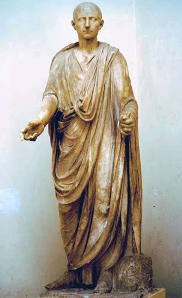 VIII.1.4 Pompeii Antiquarium. 1970. Sala di Livia or Room of Livia. Statue of Suedius Clemens.