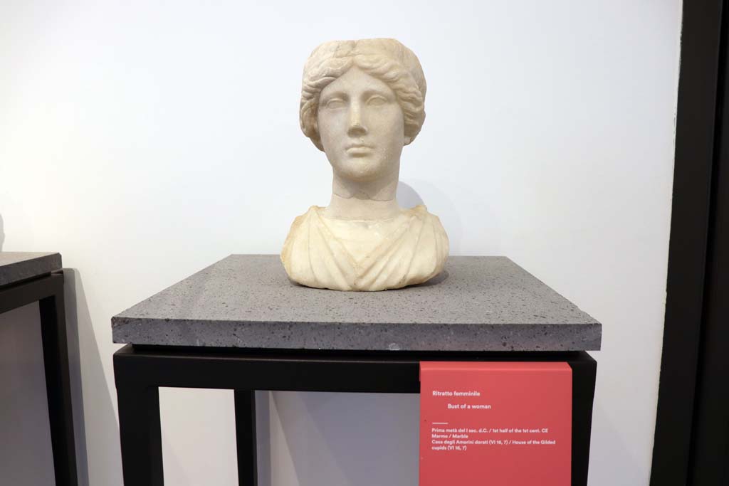 VI.16.7 Pompeii. February 2021. Marble bust of a woman. Photo courtesy of Fabien Bivre-Perrin (CC BY-NC-SA).