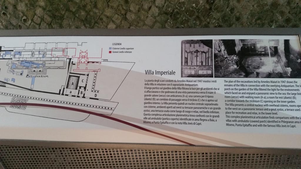 VIII.1.a, Pompeii. 2016/2017. Information card with the plan of the 1947 excavations led by Maiuri. Photo courtesy of Giuseppe Ciaramella.