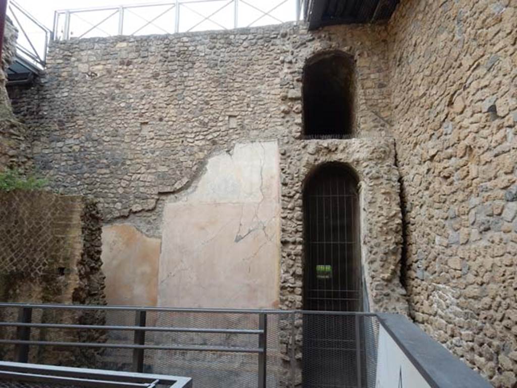 VIII.1.a, Pompeii. May 2018. Modern walkway, with decorated wall. Photo courtesy of Buzz Ferebee.