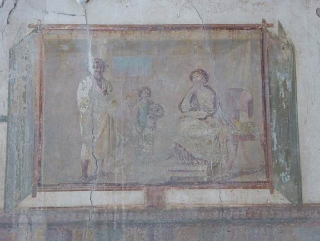 VIII.1.a, Pompeii. June 2017. Painted panel from west end of north wall of oecus A. Photo courtesy of Michael Binns.