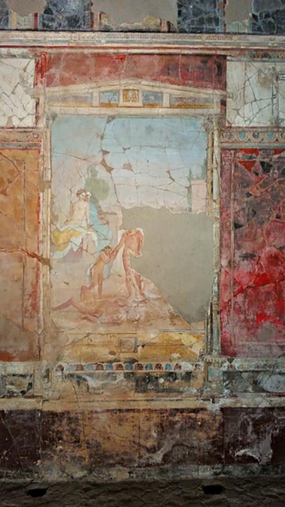 VIII.1.a Pompeii. 2016/2017. 
Central wall painting from east wall of oecus A. Photo courtesy of Giuseppe Ciaramella.
