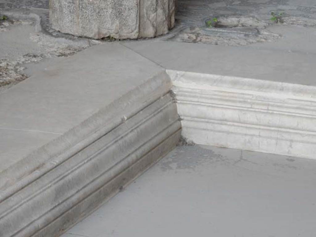 VIII.2.1 Pompeii. May 2018. Detail of north-west corner of impluvium in atrium. Photo courtesy of Buzz Ferebee.