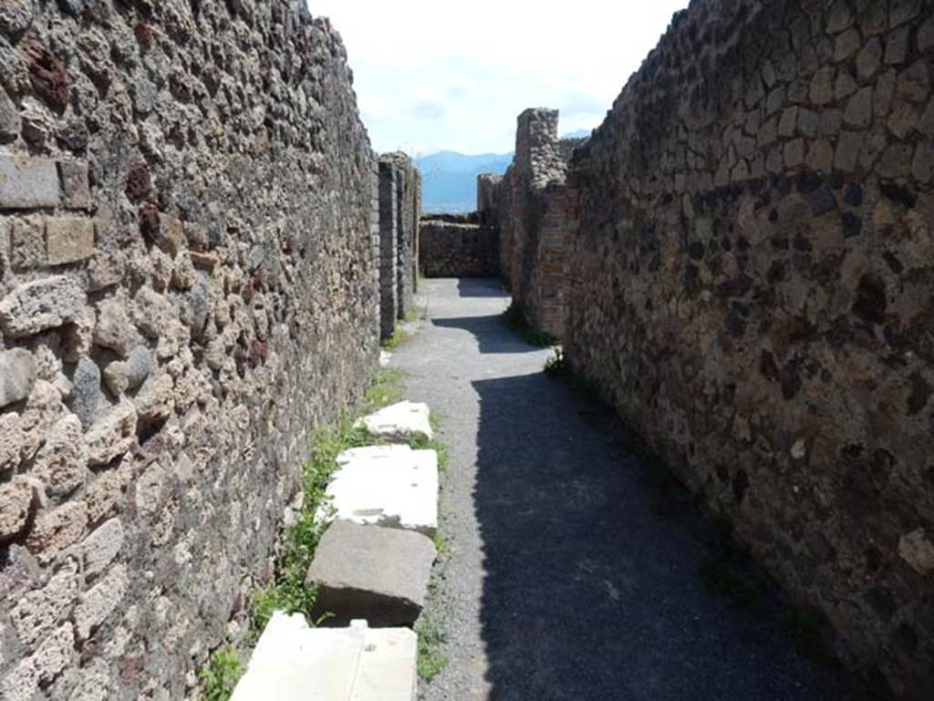 VIII.2.13 Pompeii. May 2018. Looking south with three doorways to VIII.2.14, on the left. Photo courtesy of Buzz Ferebee.