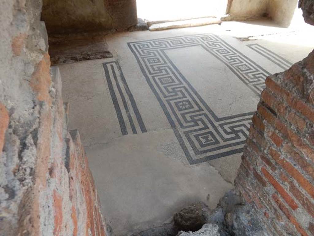 VIII.2.14 Pompeii. May 2017. Detail at base of arched opening, possibly a well-mouth to draw water from the cistern under the atrium floor. Photo courtesy of Buzz Ferebee.
