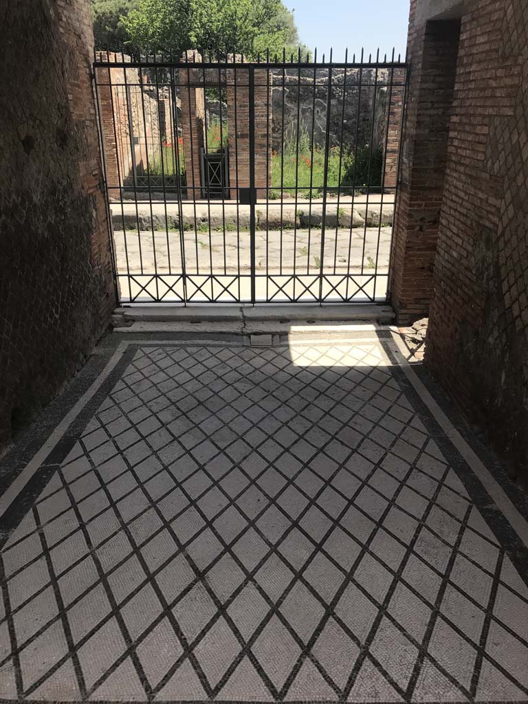 VIII.2.16 Pompeii. May 2017. Threshold for door, and mosaic flooring at entrance, looking east.  Photo courtesy of Buzz Ferebee.
