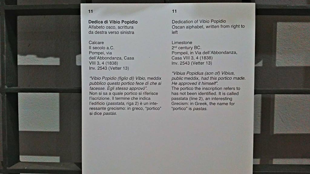 VIII.3.4 Pompeii. Information card from Naples Archaeological Museum, photo courtesy of Giuseppe Ciaramella, June 2017. 