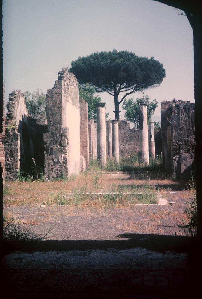 VIII.3.8 Pompeii. August 1965. 
Looking south from end of mosaic in fauces, across atrium to peristyle. Photo courtesy of Rick Bauer.
