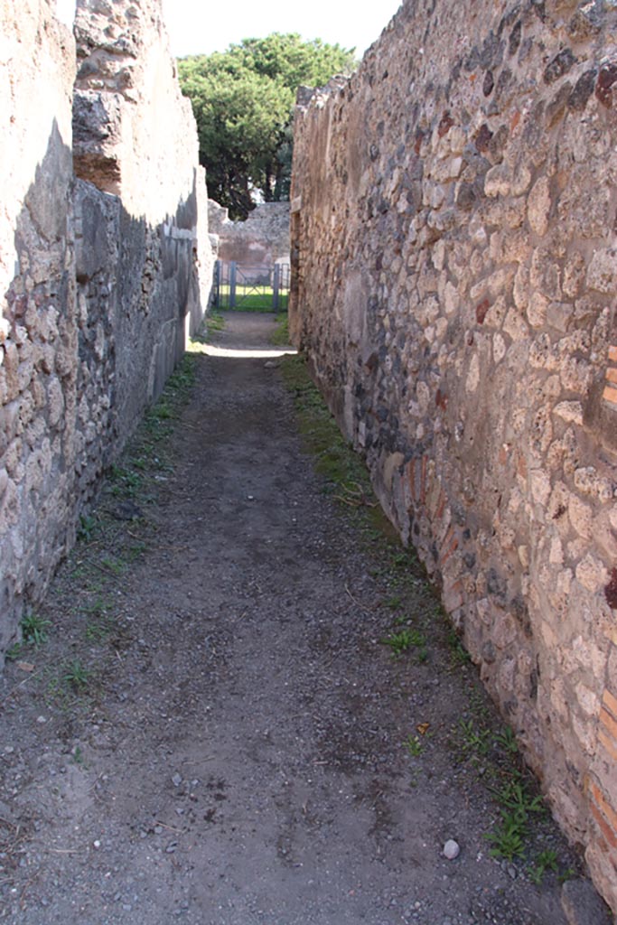VIII.3.24 Pompeii. October 2022. Looking east along entrance corridor/fauces. 
On the left may be a blocked doorway into a long narrow room, see VIII.3.27 for photos.
Photo courtesy of Klaus Heese. 

