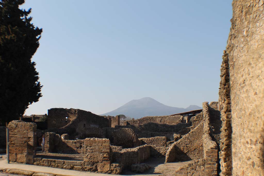 VIII.4.40a Pompeii, on left, and VIII.4.39, on right. March 2014. Looking north across Via del Tempio d’Iside.
Foto Annette Haug, ERC Grant 681269 DÉCOR.
