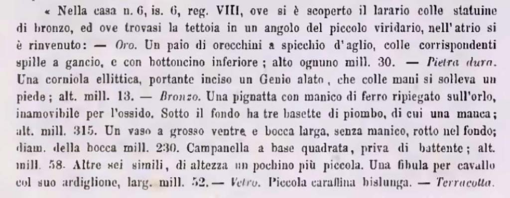 VIII.5.37 or VIII.6.6 Pompeii. Notizie degli Scavi di Antichità, 1882, (16th October), p.421.