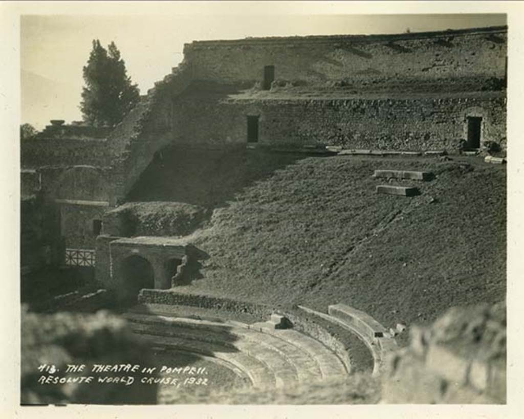 VIII.7.20  Large Theatre, Pompeii. 1932. Looking west. Photo taken during a shore-visit from the ship Resolute’s world cruise in 1932.  Photo courtesy of Rick Bauer.
