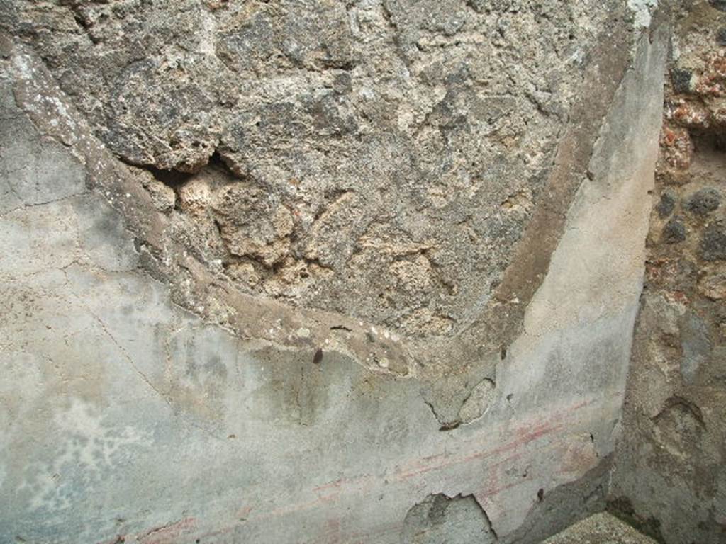 IX.2.22 Pompeii. May 2005. Remains of painted decoration on east wall of rear room.