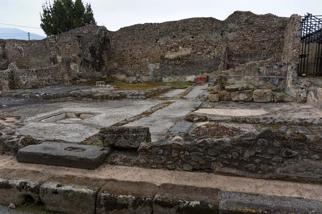 IX.3.22 Pompeii. April 2021. Looking west from doorway threshold onto Vicolo di Tesmo. Photo courtesy of Nicolas Monteix.

